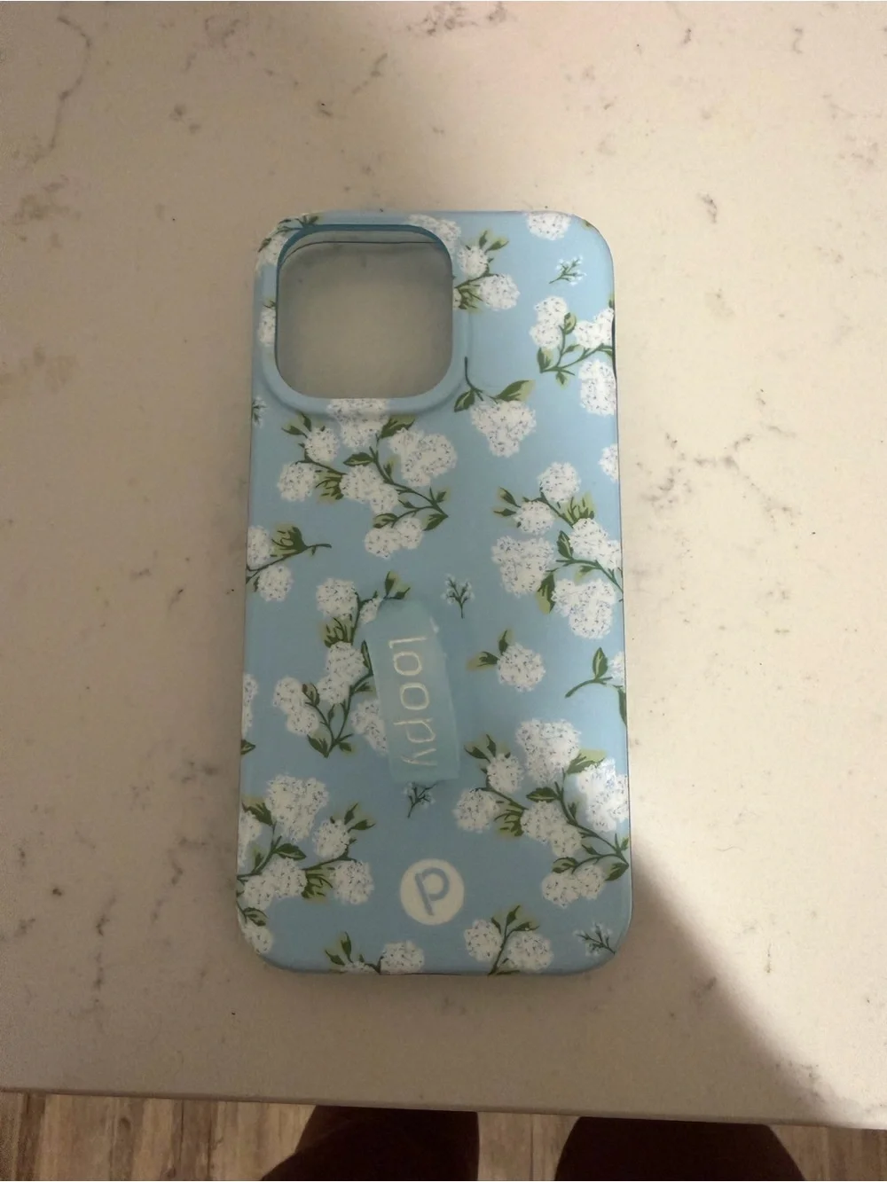 Loopy Case Light Blue Floral Phone Case with White Blossoms
